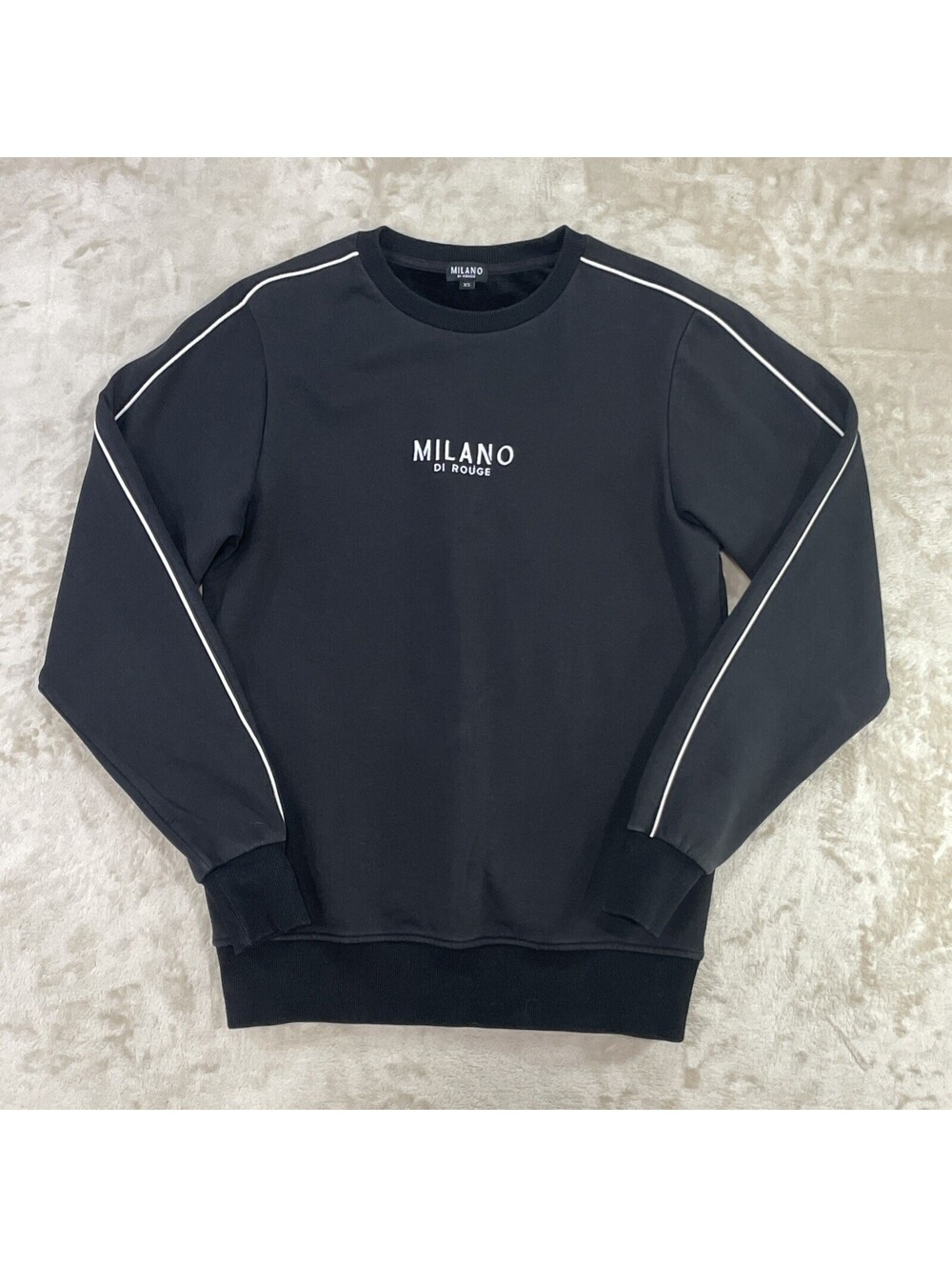 Milano Di Rouge Black Crewneck Sweatshirt w/ White Piping Down Sleeves Womens XS